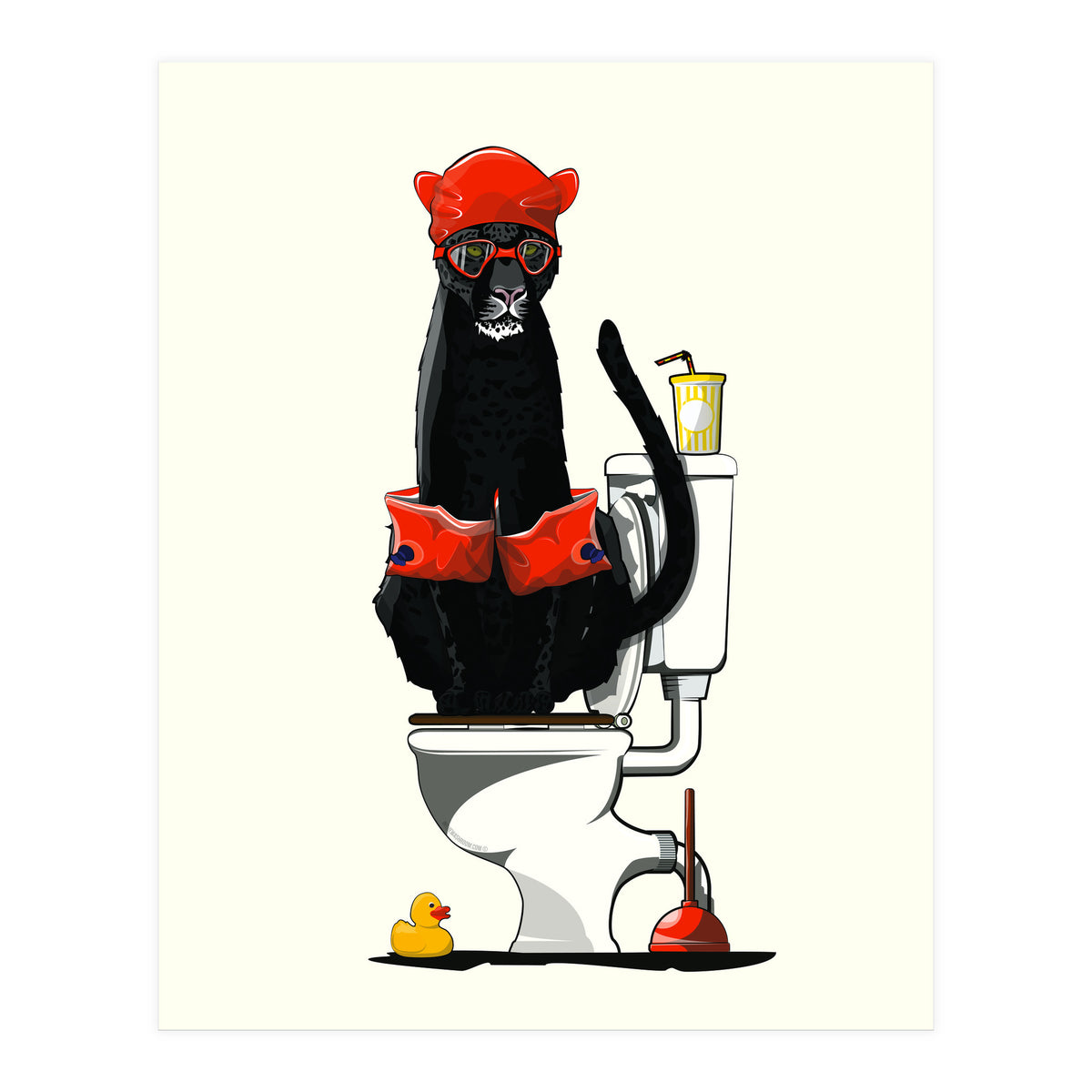 Black Panther on the Toilet, funny bathroom humour (Print Only)