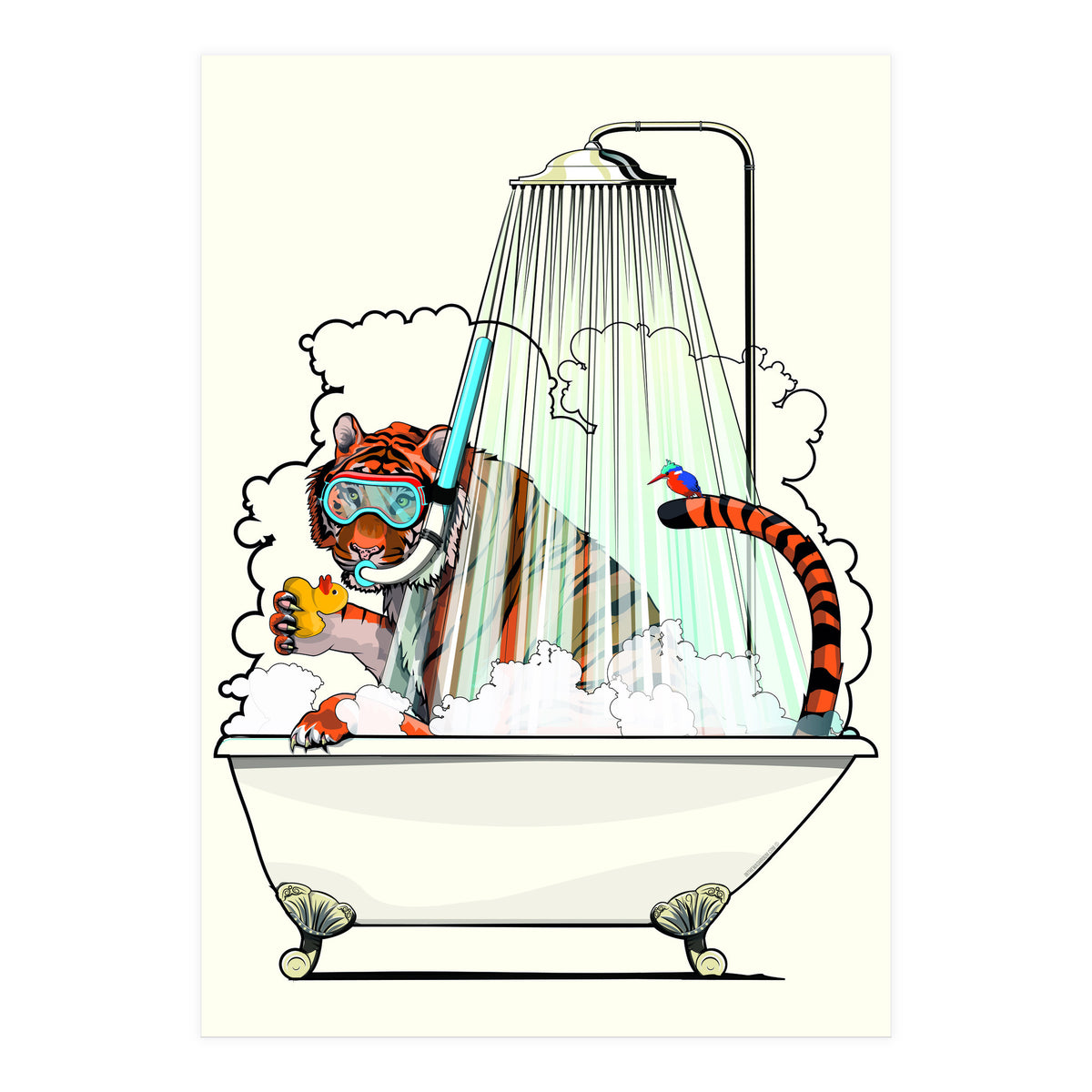 Tiger in the Bath, funny Bathroom Humour (Print Only)