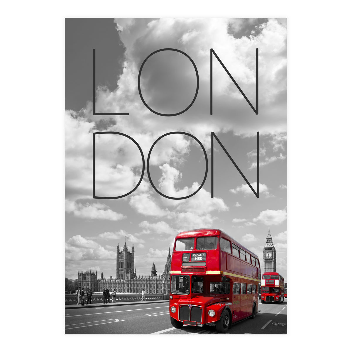 Red Buses in London | Text & Skyline (Print Only)