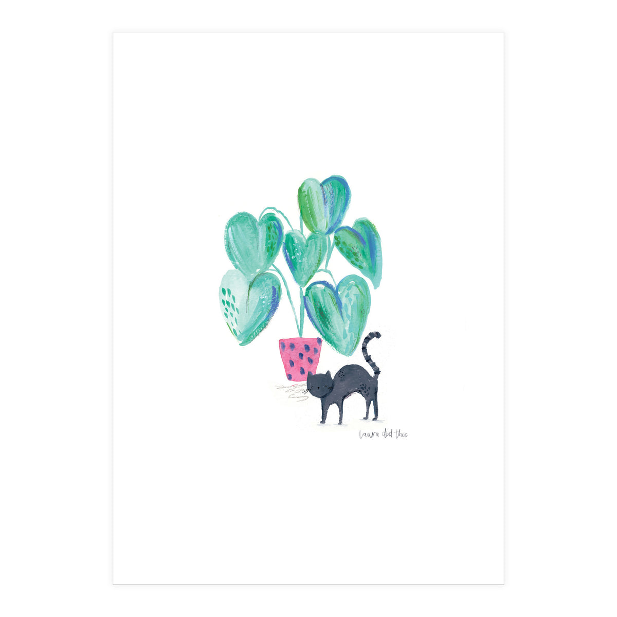 Cat And House Plant (Print Only)