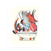 Dinosaur Triceratops in the Shower, funny bathroom humour (Print Only)