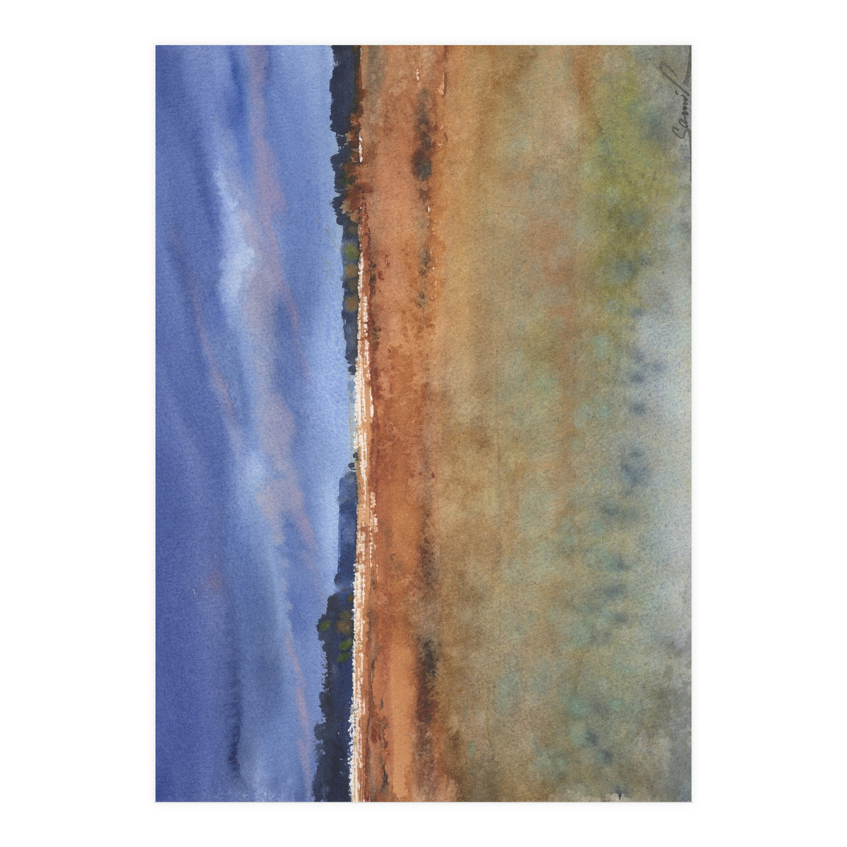 landscape painting watercolor (Print Only)