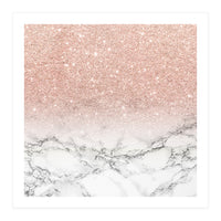 Modern faux rose gold pink glitter ombre white marble (Print Only)