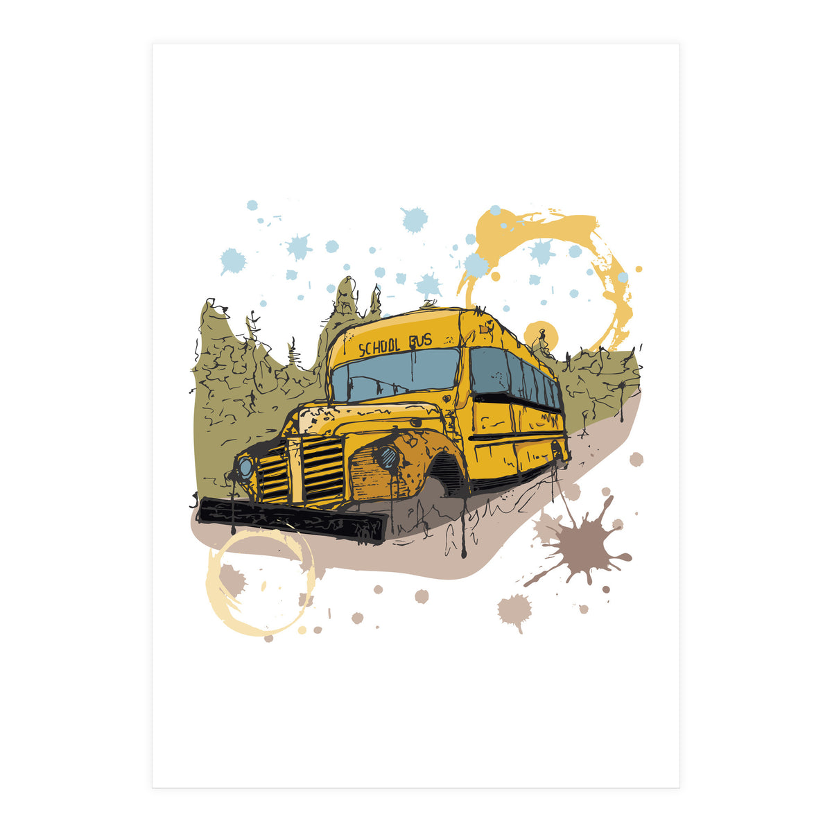 Abandoned school bus sketch (Print Only)