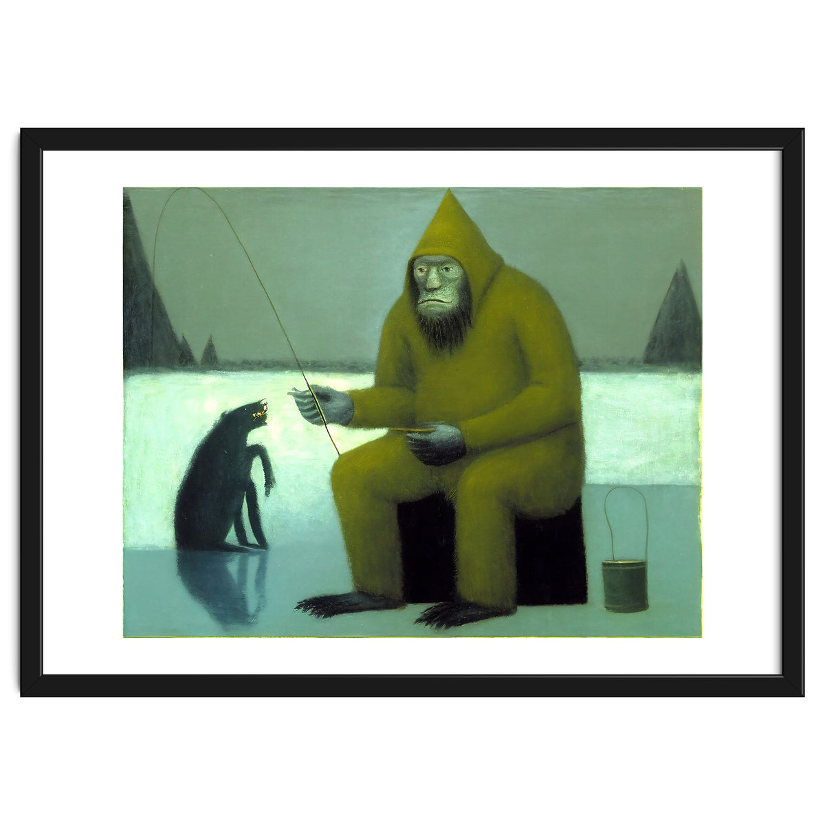 Yeti Ice Fishing With His Dog