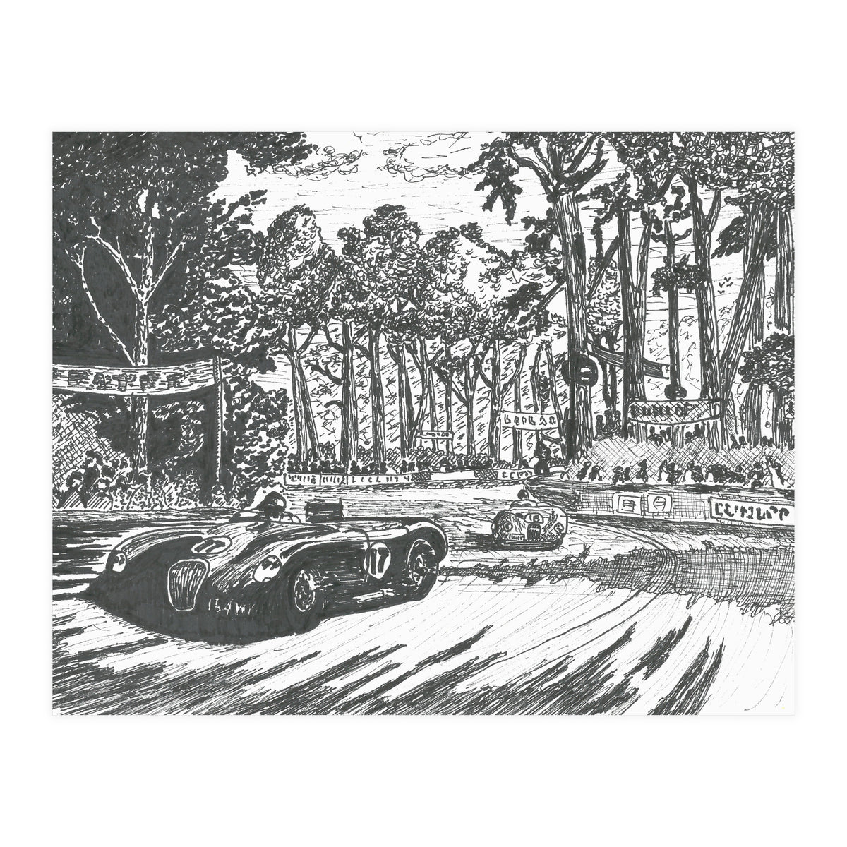 Jaguar C-Type Classic Le Mans Ink Drawing (Print Only)