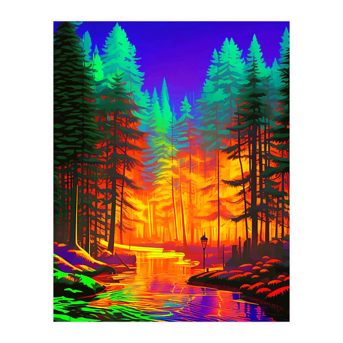 The Neon Mirage, Forest Trees Nature, Eclectic Electric Pop Art, Colorful Bright Contemporary Modern (Print Only)