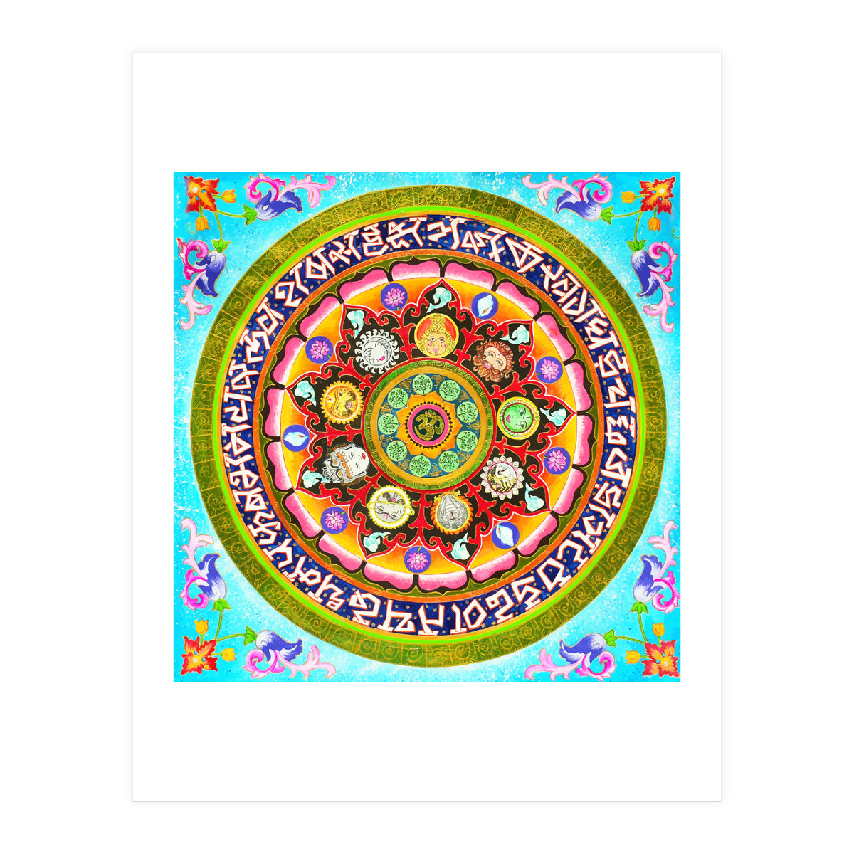 Chakra Mandala, Ayurveda Yoga Aum, Eclectic Colorful Bohemian Sun Sign Moon Sign Zodiac Astrology (Print Only)