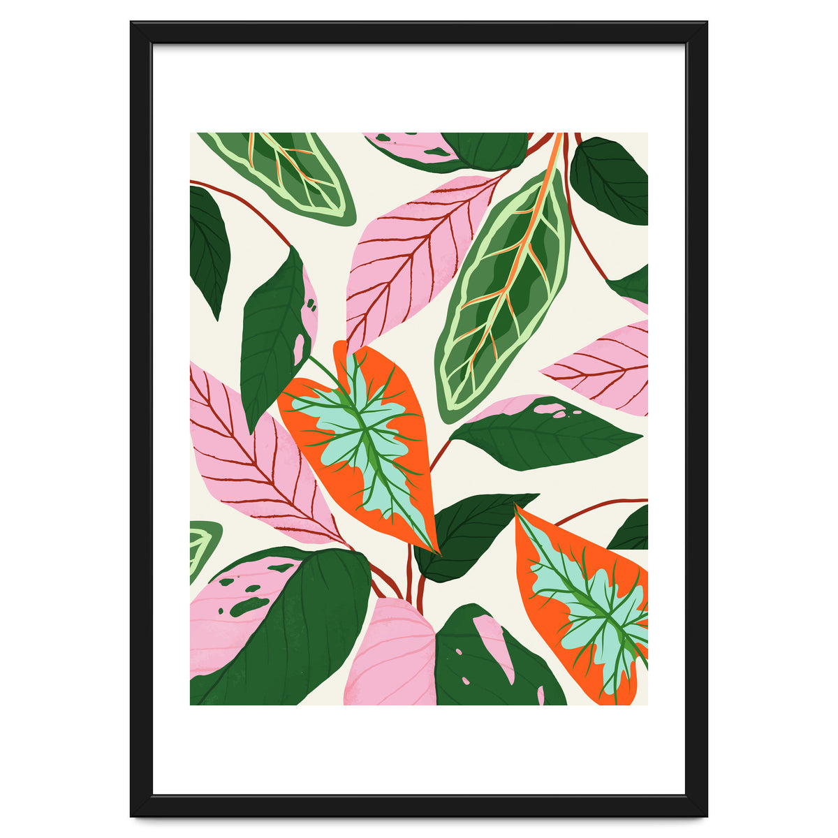 The Inseparable V.02, Nature Botanical Plants, Blush Leaves Modern Bohemian, Pastel Illustration Garden