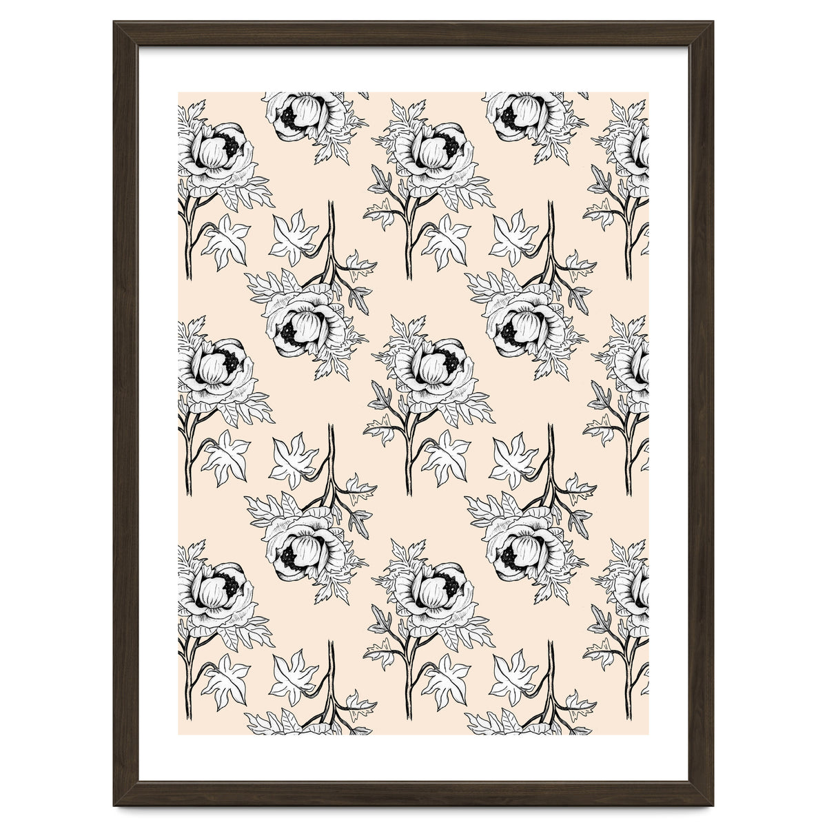 Drawing pattern of roses to pencil on beige