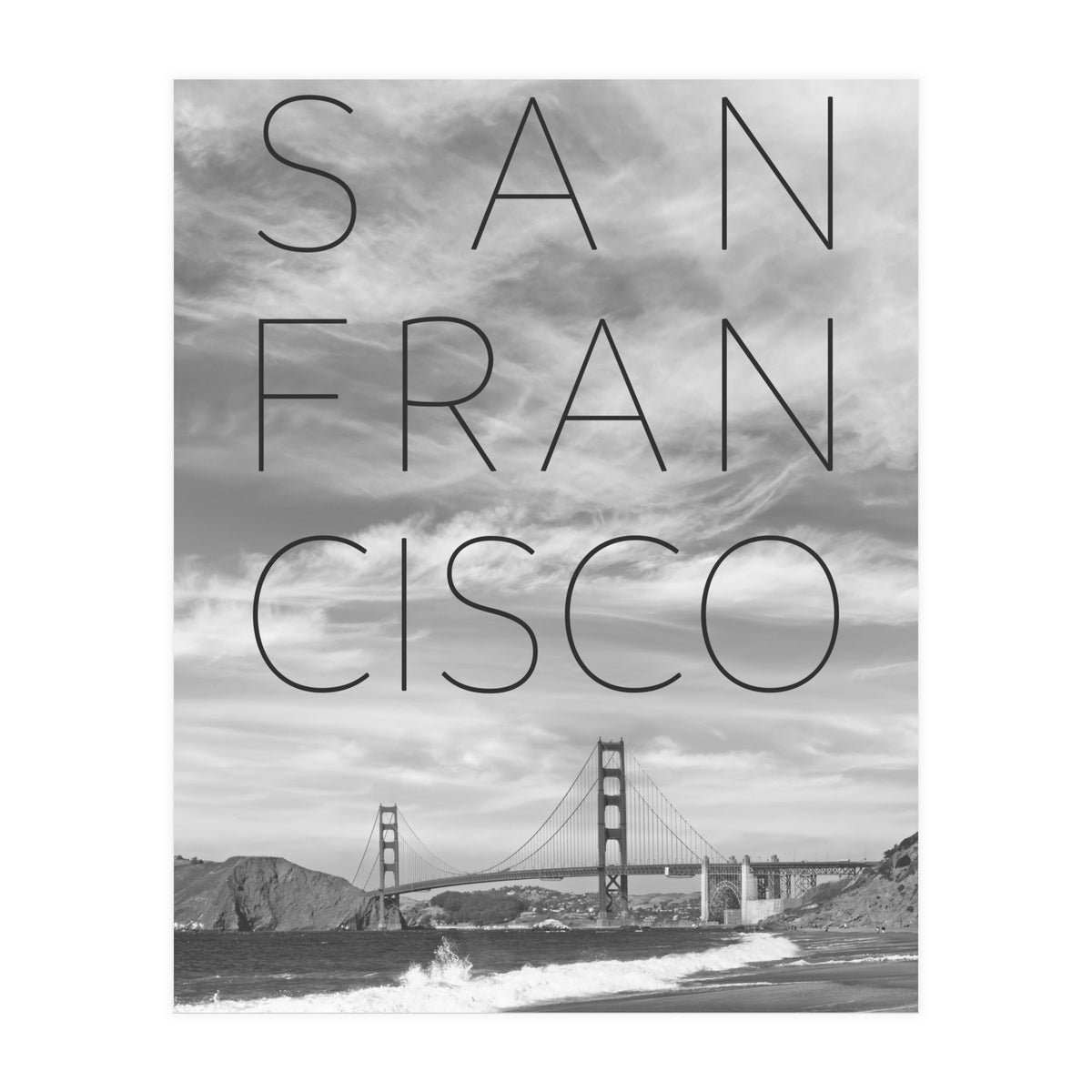 Golden Gate Bridge & Baker Beach | Text & Skyline (Print Only)