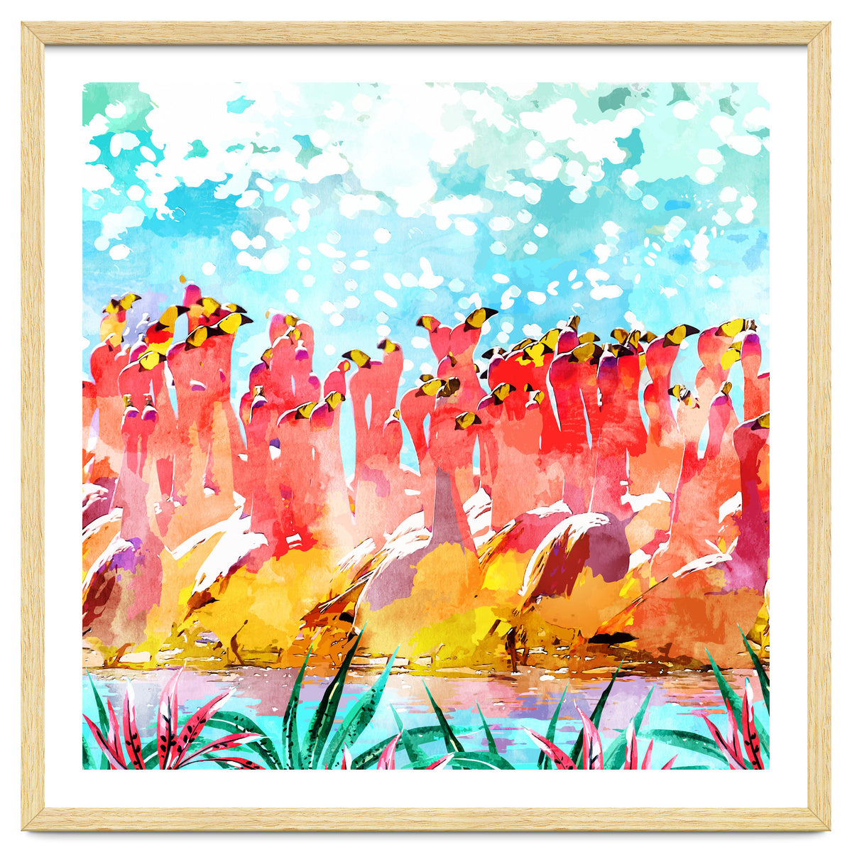 Save The Tropics Series Flamingo Flock Watercolor Painting