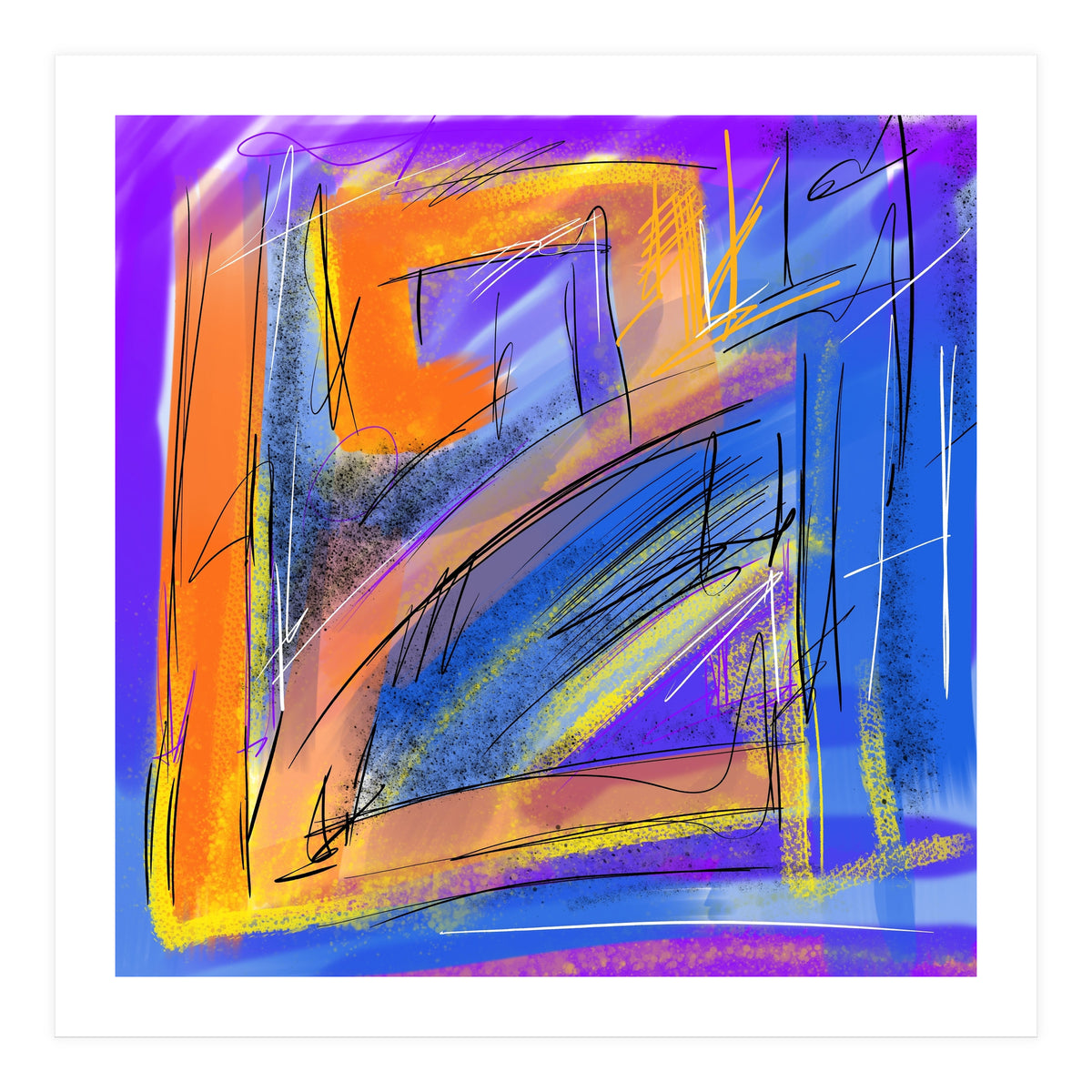 orange walking in blue (Print Only)