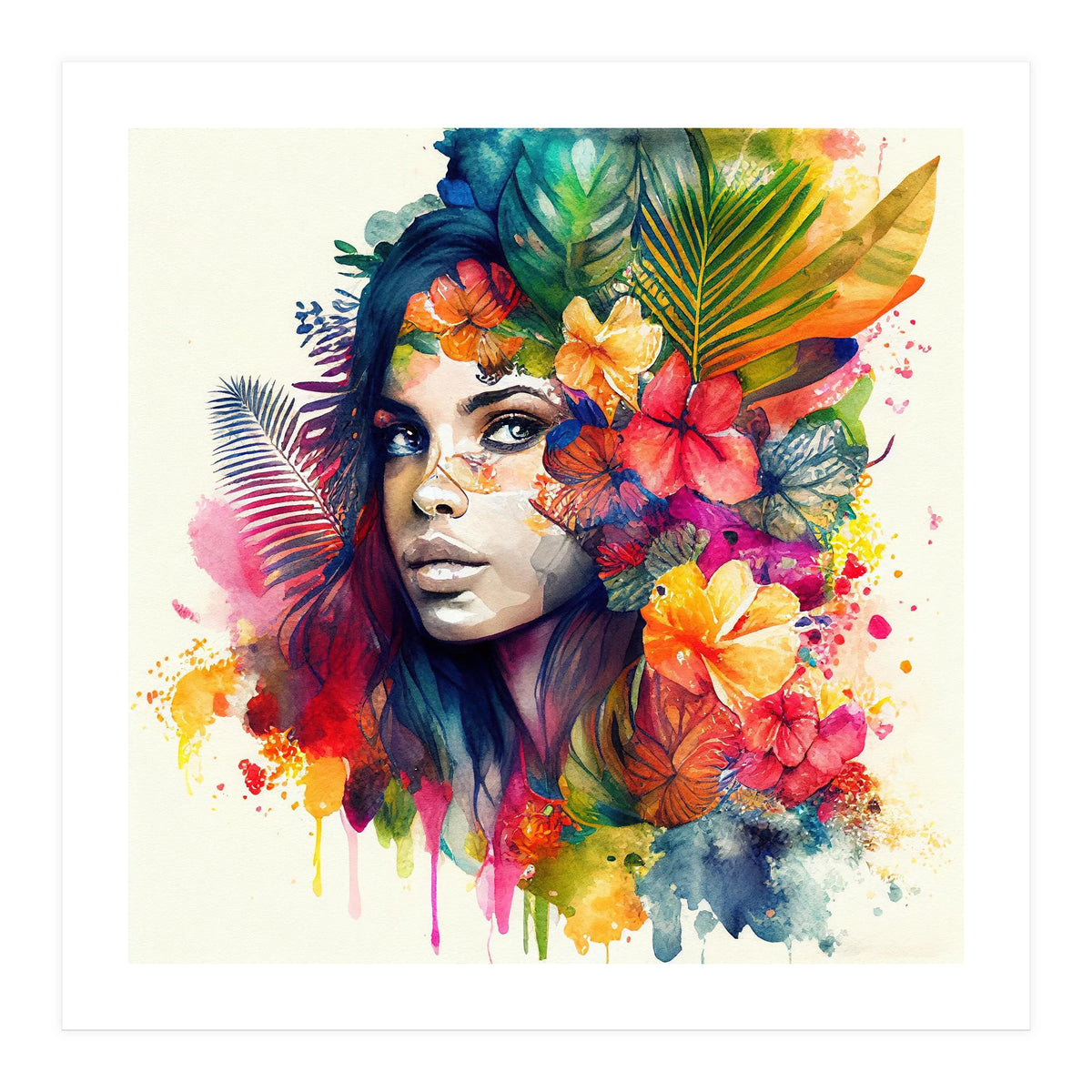 Watercolor Tropical Woman #17 (Print Only)