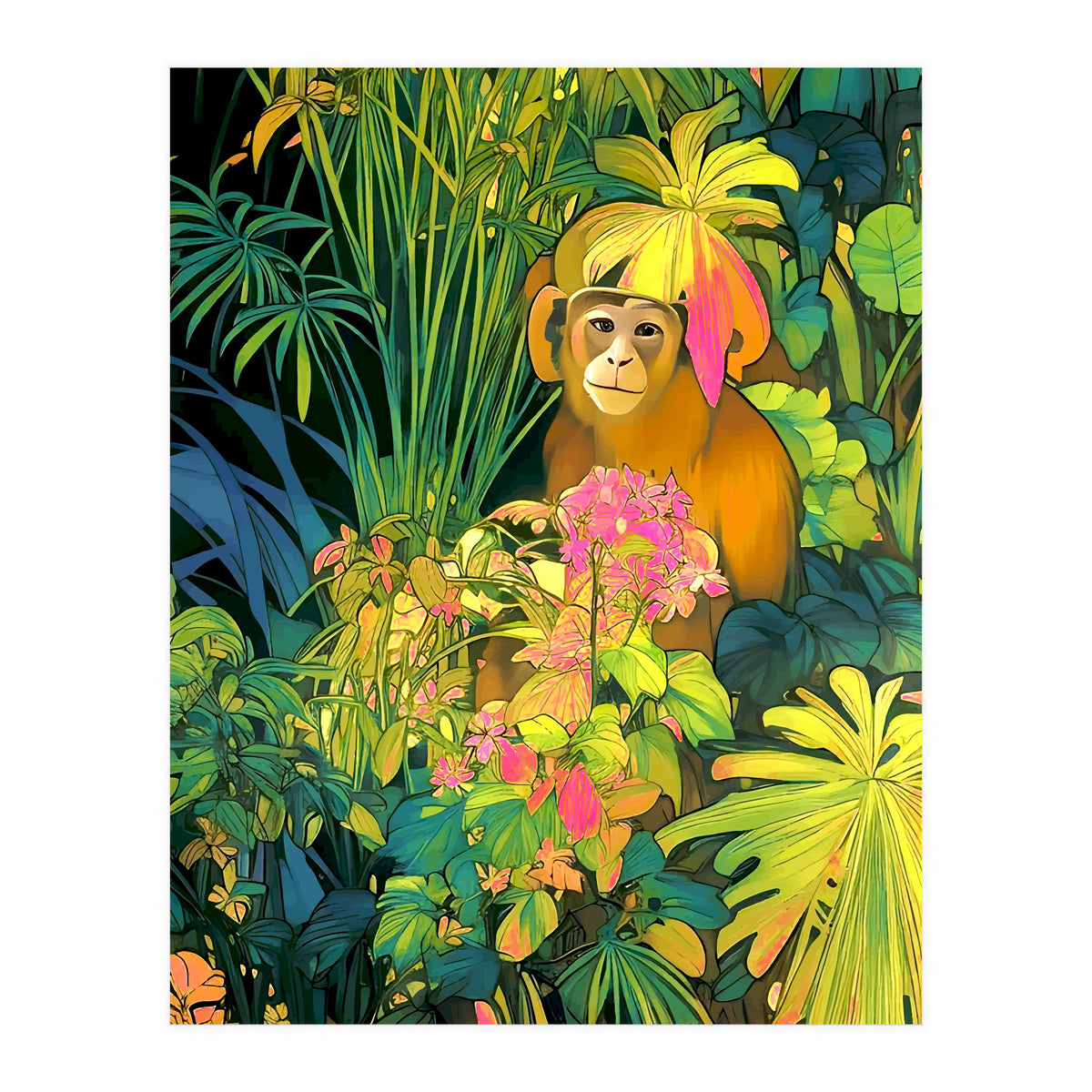 Daydreamer, Coming of Age Monkey Tropical Jungle Plants, Wildlife Botanical Nature Forest Bohemian Animals (Print Only)
