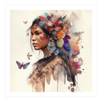 Watercolor Floral Indian Native Woman #9 (Print Only)
