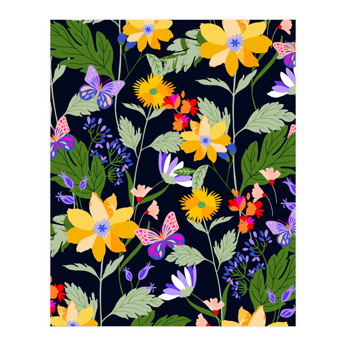 Flowers and butterflies (Print Only)