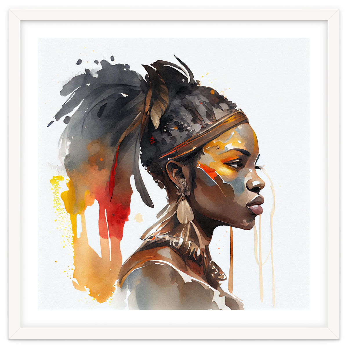 Watercolor African Warrior Woman #7