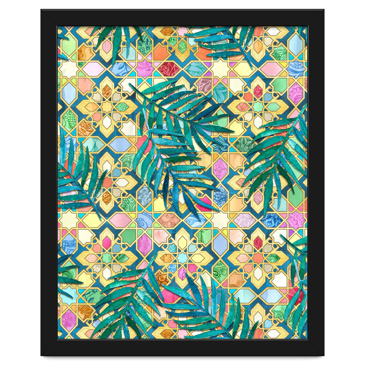 Gilded Moroccan Mosaic Tiles with Palm Leaves