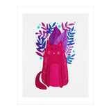 Cute magenta cat with branches (Print Only) thumbnail