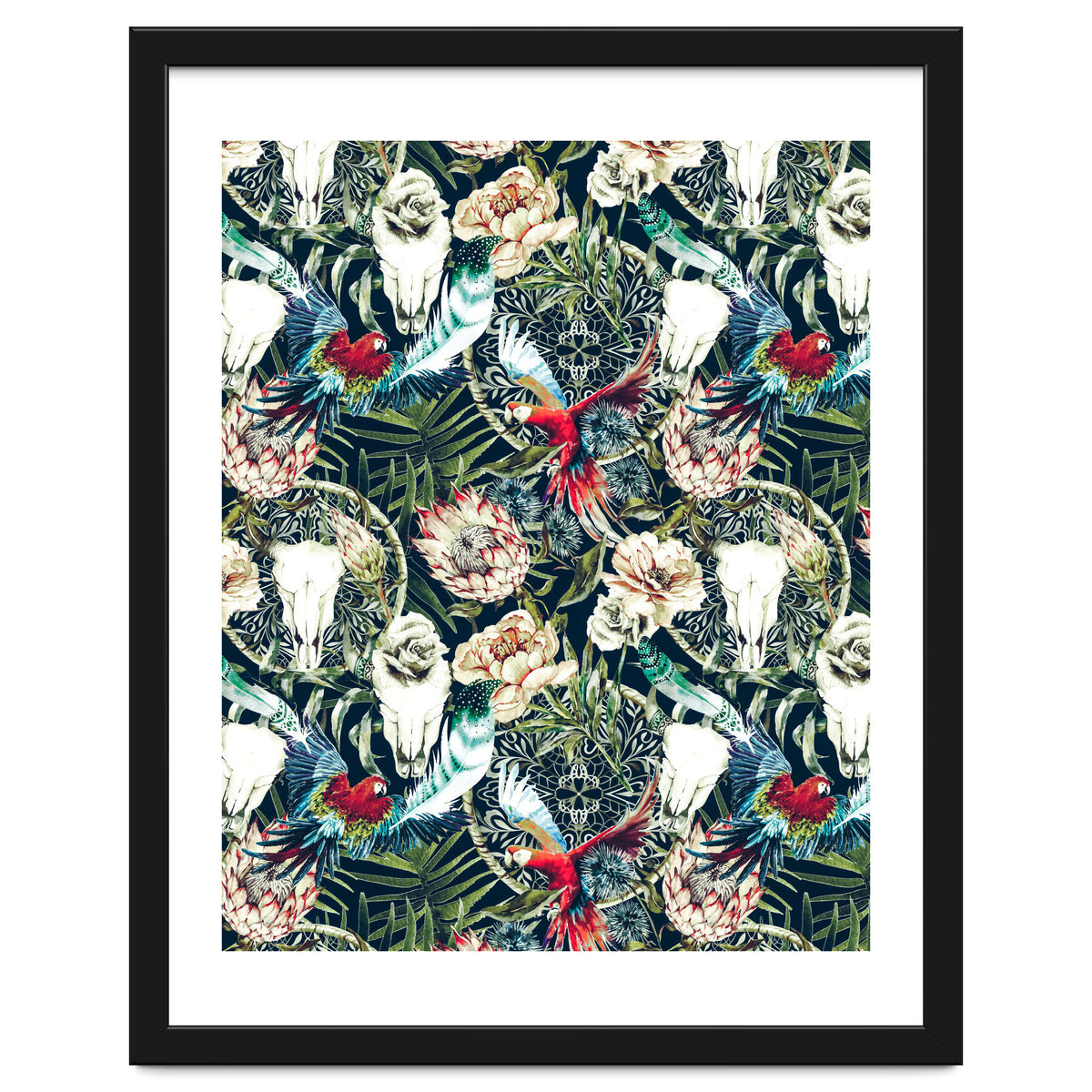 Dark pattern boho skull tropical