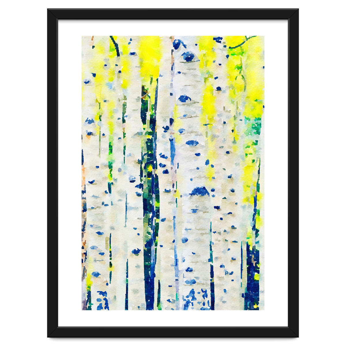 Aspen Tree Forest, Nature Watercolor Landscape Painting, Mystical Botanical Plants