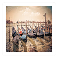 Several Gondolas boats, Colorful Italy  (Print Only)