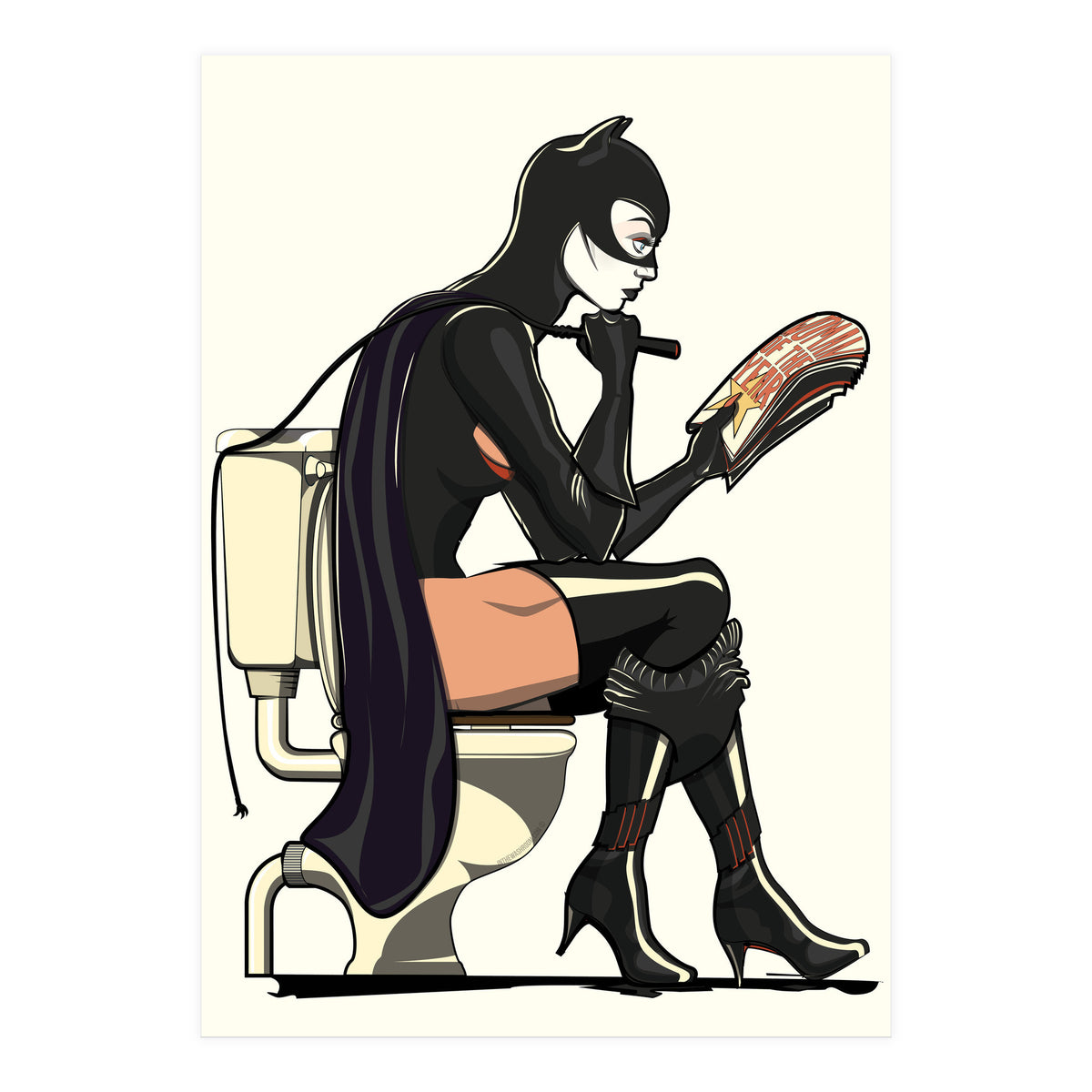 Catwoman on the Toilet, funny Bathroom Humour (Print Only)