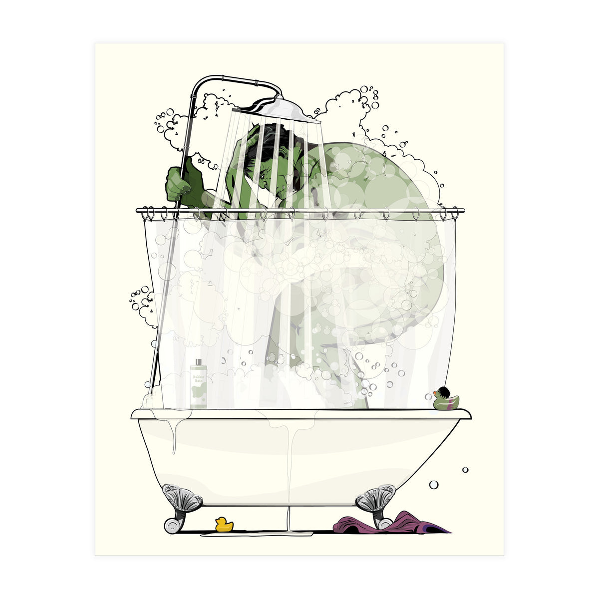 Hulk in the Shower, funny bathroom humour (Print Only)