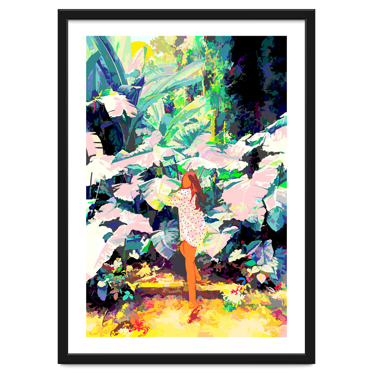 Live Quietly In a Corner Of Nature, Modern Bohemian Woman Jungle Forest Eclectic Painting