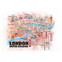 London Uk Illustrated Travel Poster Favorite Map Tourist Highlights M (Print Only)