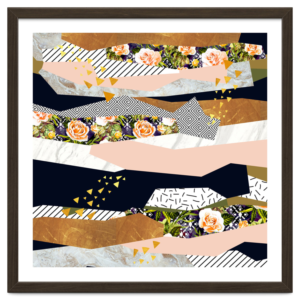 Collage of textured shapes and flowers