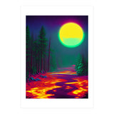 Neon Moon, Color Pop Art Glow Forest, Nature Landscape Adventure, Travel Mystery Eclectic, Contemporary Digital Painting (Print Only) thumbnail