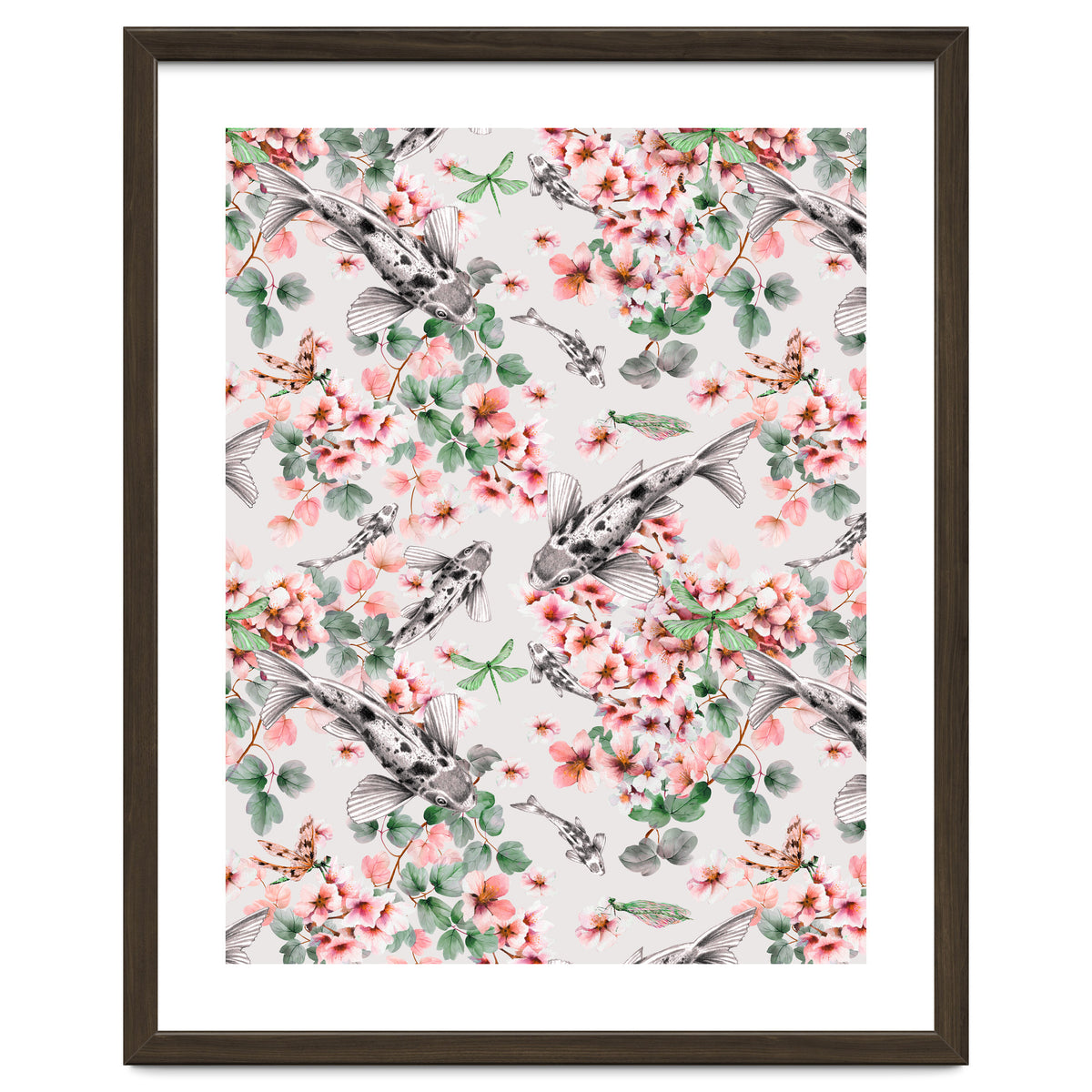 Asian fish among flowers