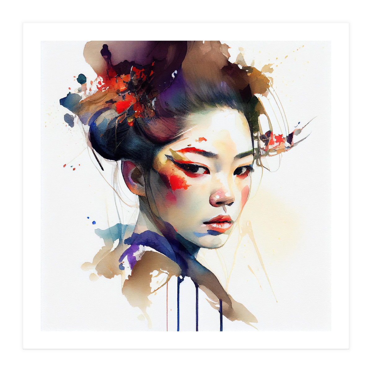 Watercolor Modern Geisha #1 (Print Only)