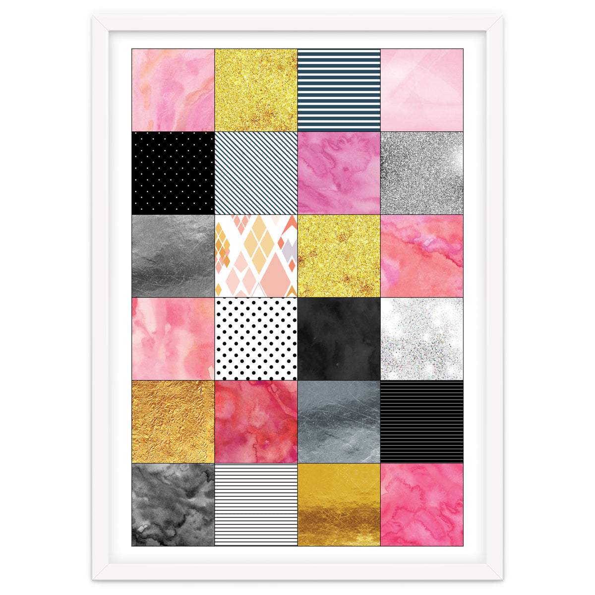 Pink Silver And Gold Quilt Art