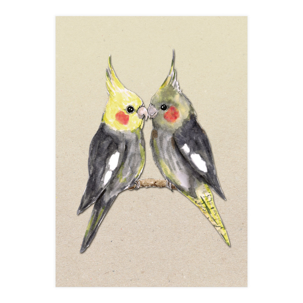 Two cute cockatiels (Print Only)