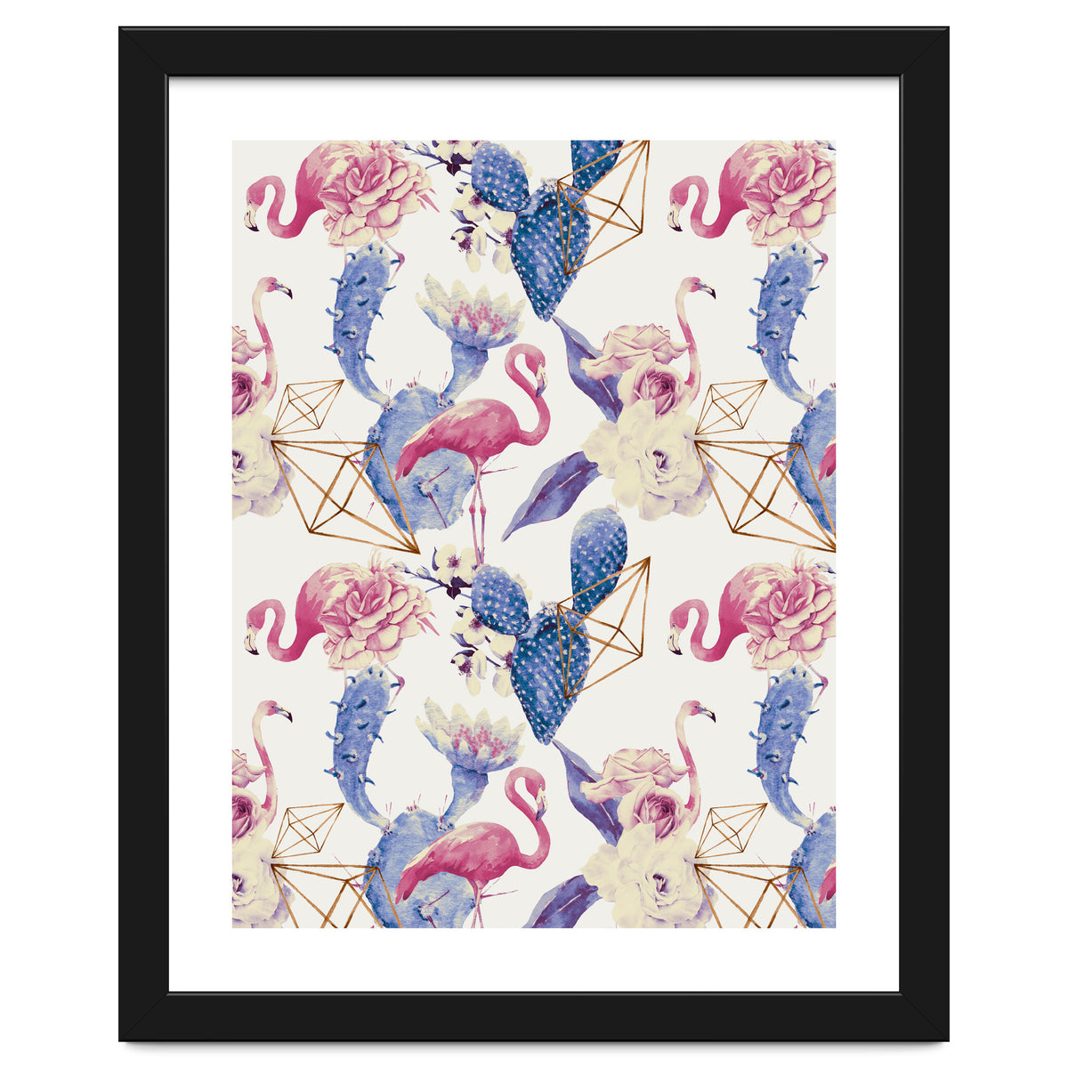 Flamingos, geometric and flowers 02