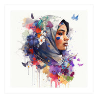 Watercolor Floral Muslim Arabian Woman #5 (Print Only)