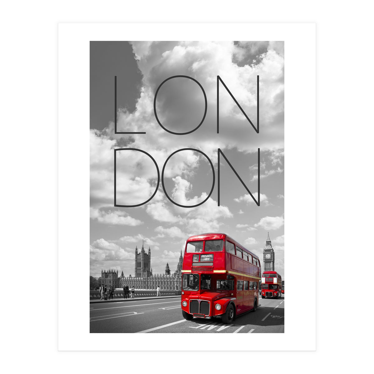 Red Buses in London | Text & Skyline (Print Only)