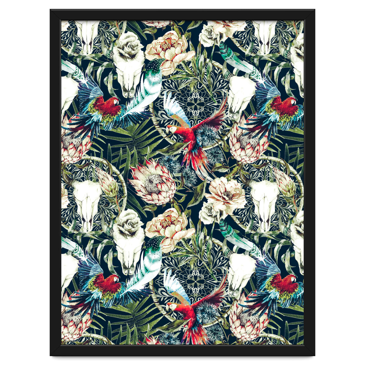 Dark pattern boho skull tropical