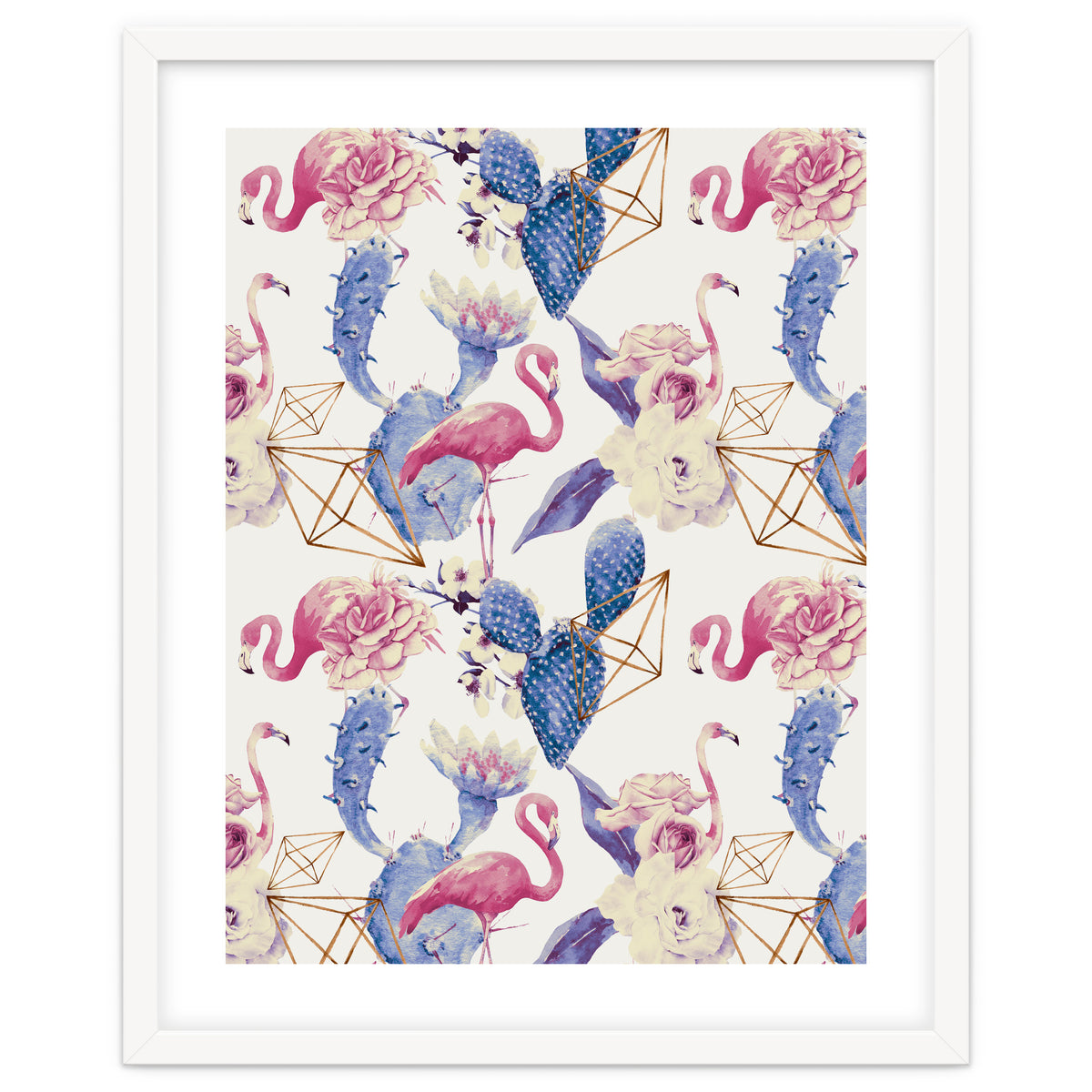 Flamingos, geometric and flowers 02