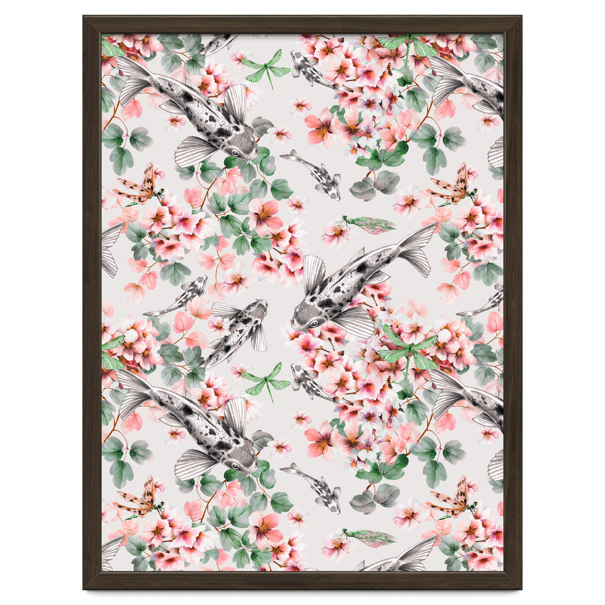 Asian fish among flowers