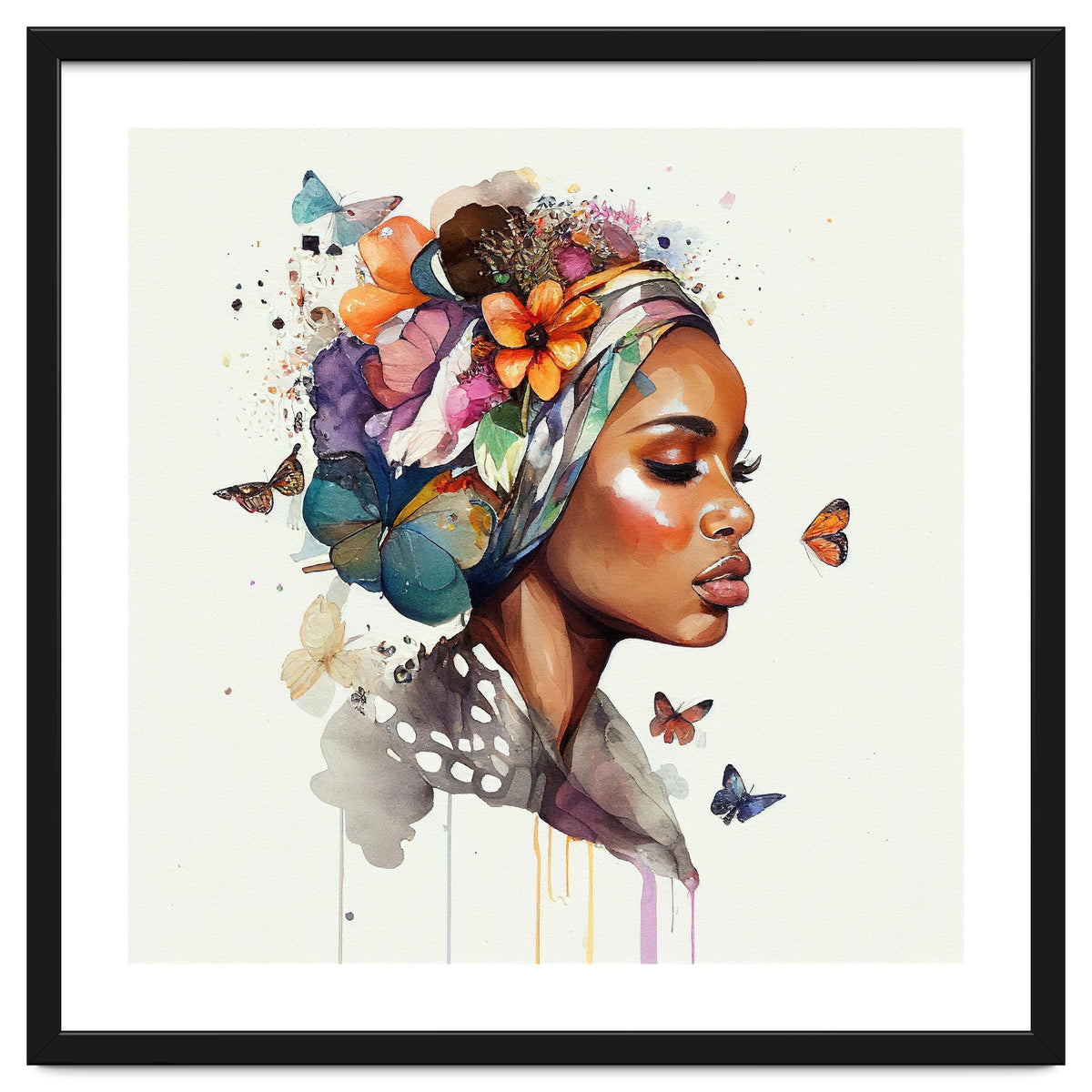 Watercolor Floral Muslim African Woman #3