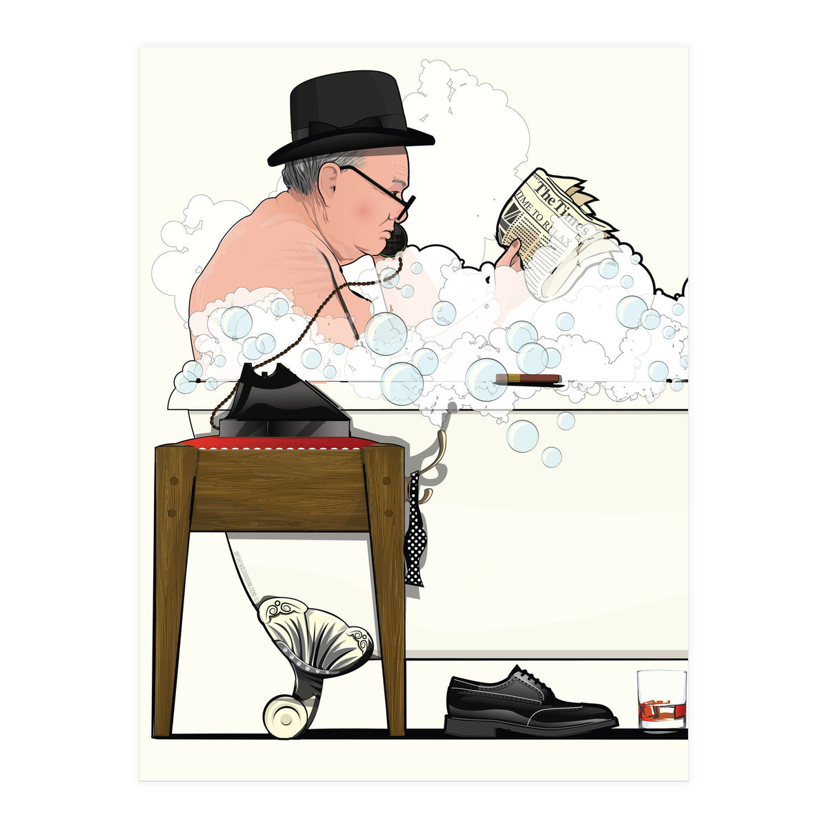 Winston Churchill in Bathtub, Funny Bathroom Humour (Print Only)