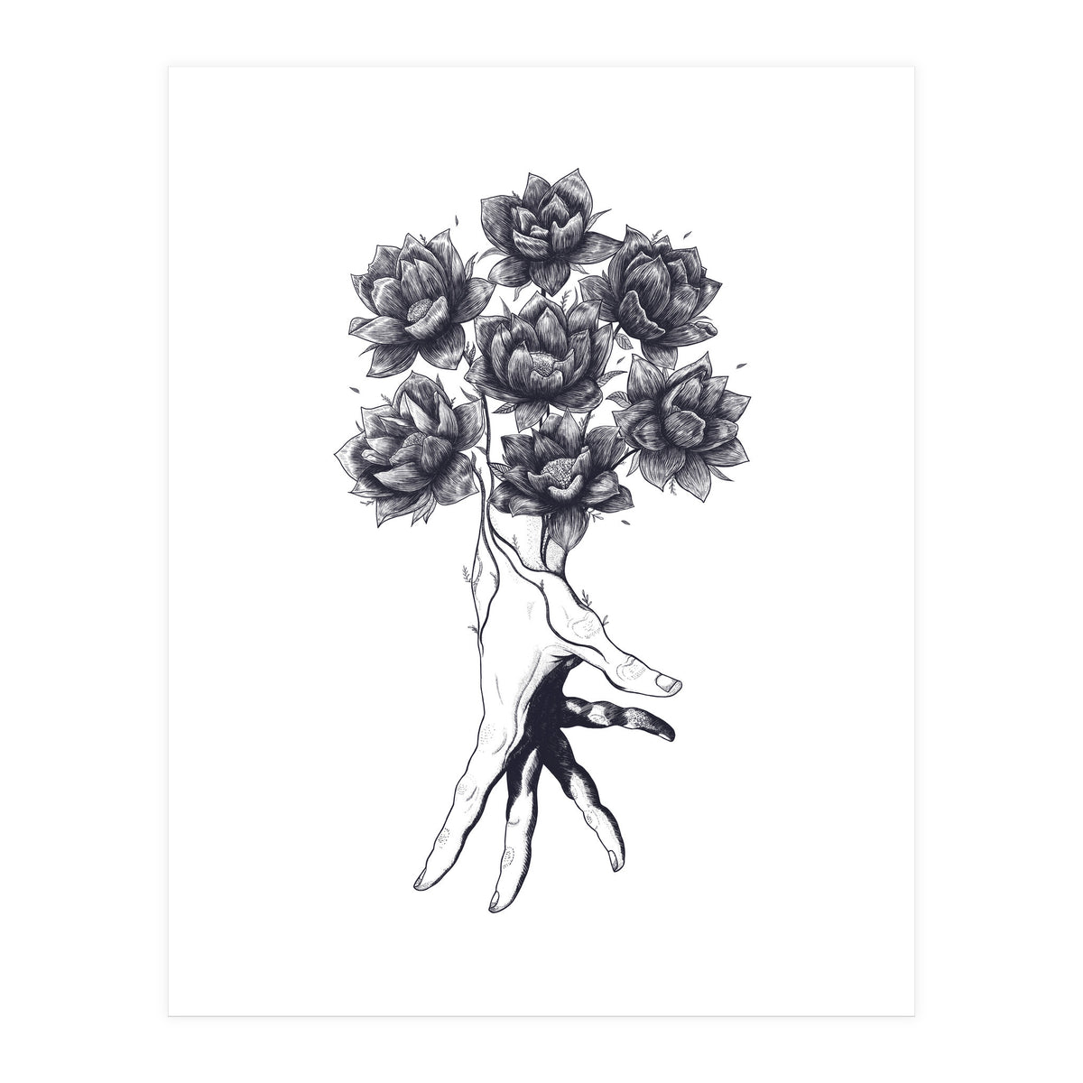 Hand With Lotuses (Print Only)