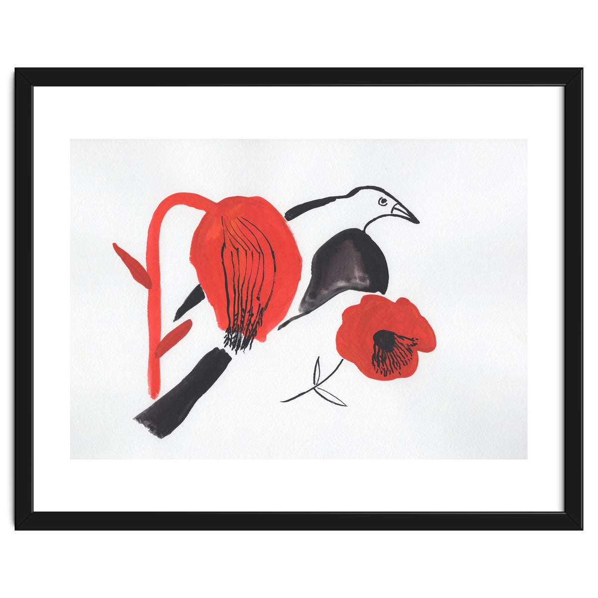 Black Bird And Poppies