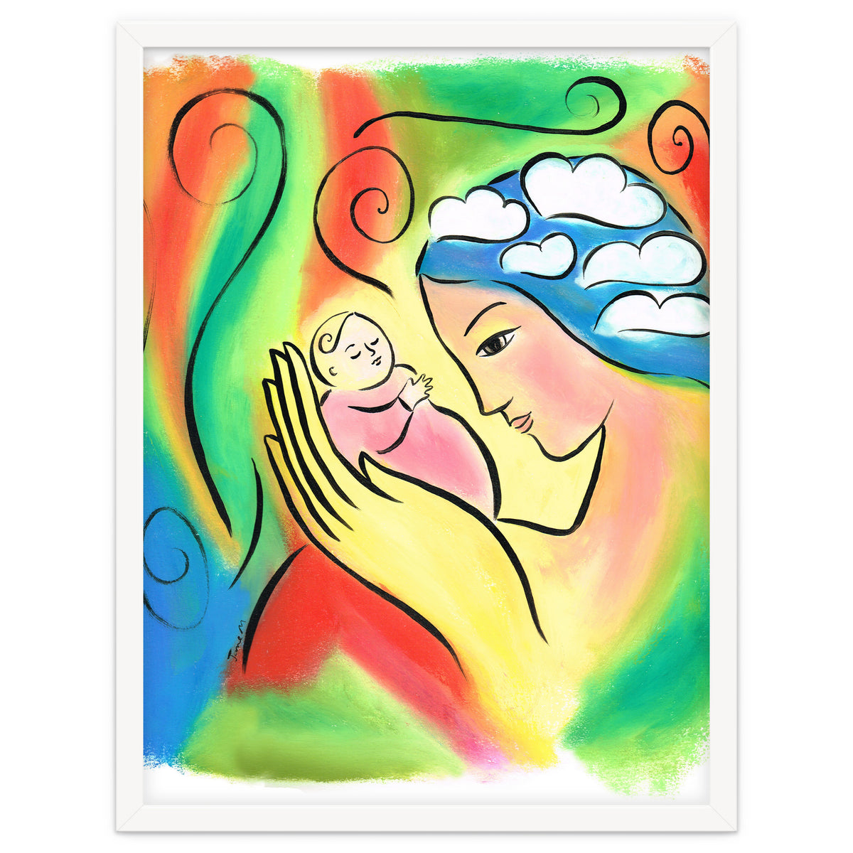 Woman And Baby With Clouds