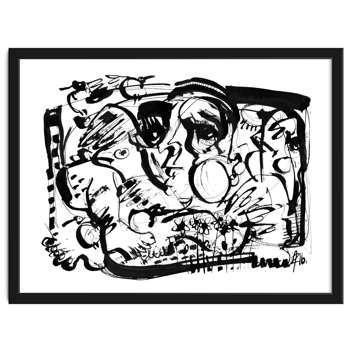 Birds and Flowers - b&w