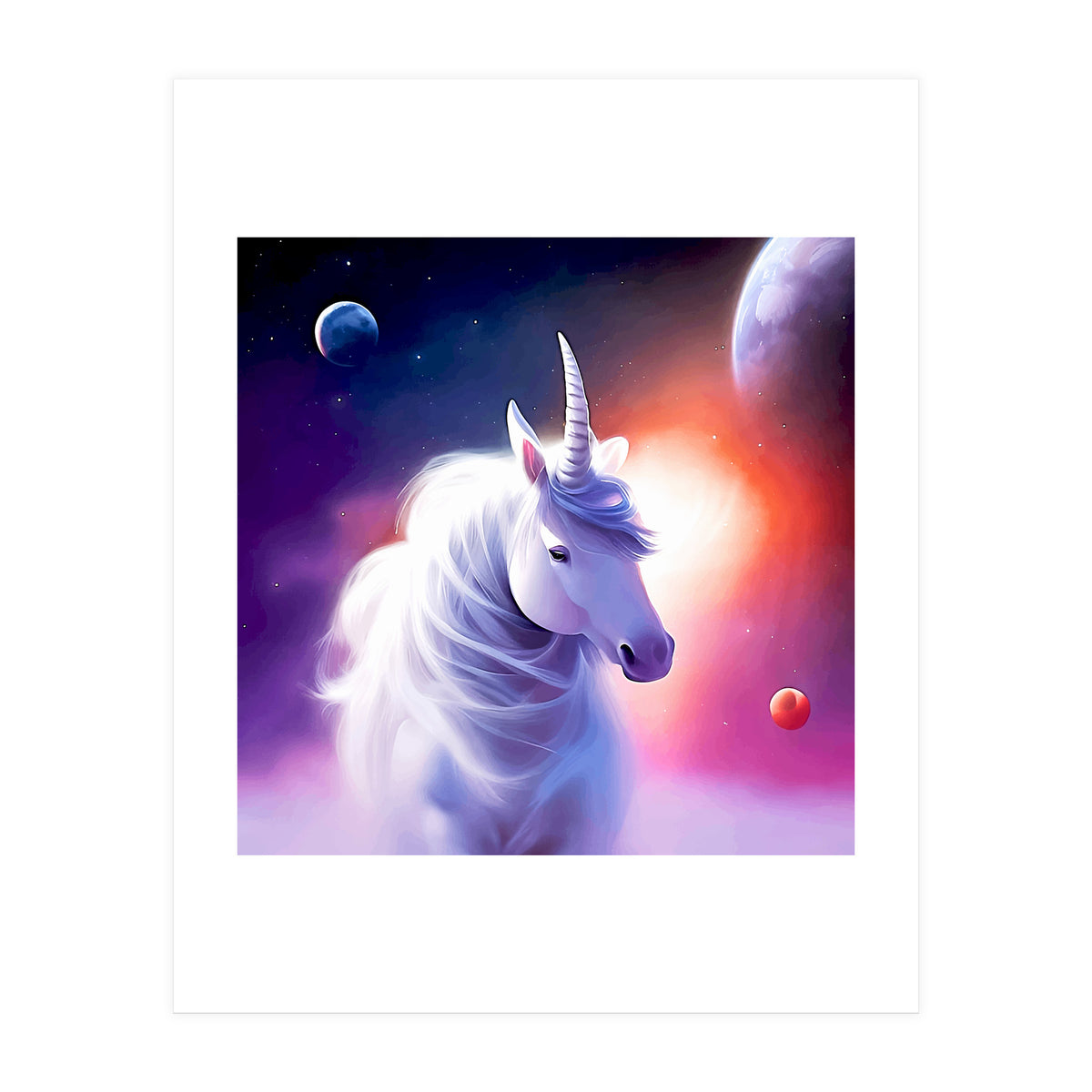 Space Unicorn, Fantasy Surrealism Sci-fi, Animals Horse Planets Digital, Moon Stars (Print Only)